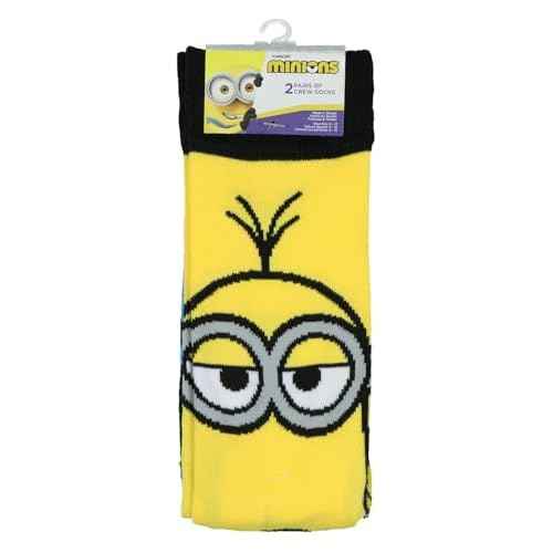 Minions Socks Men's 2-Pair Kevin Stuart Phil Allover Designs Adult Mid-Calf Crew Socks (Fits Shoe Size 6-12)