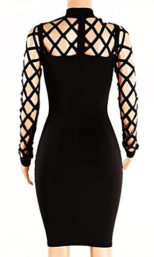 AMiERY Women's Hollow Out Dress Bandage Clubwear Long Sleeve Bodycon Dresses