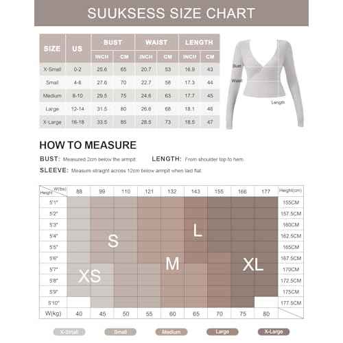 SUUKSESS Women Pilates Wrap Workout Cropped Top Ribbed Long Sleeve V Neck Tie Front Ballet Yoga Shrug Blouse