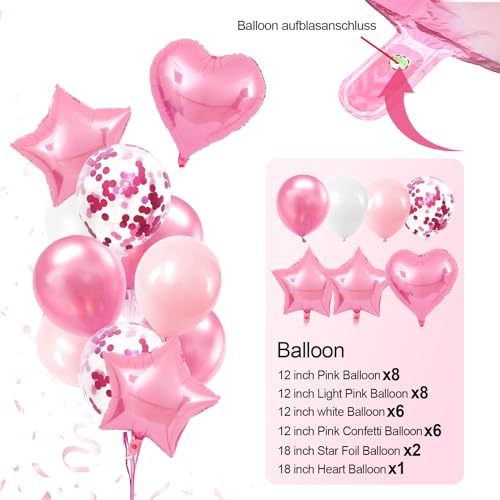 Iysoll Pink Birthday Party Decorations for Girls Women Happy Birthday Banner Light Pink and White Balloons party decor Pom...