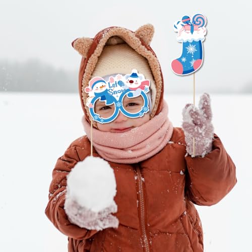 30 Pack Snowman Photo Booth Props, Winter Wonderland Snow Booth Props Winter Party Decorations