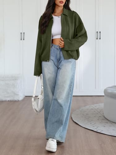 Trendy Queen Womens Faux Suede Bomber Jacket Fall Oversized Zip Up Cropped Jackets Winter Motorcycle Coat 2026