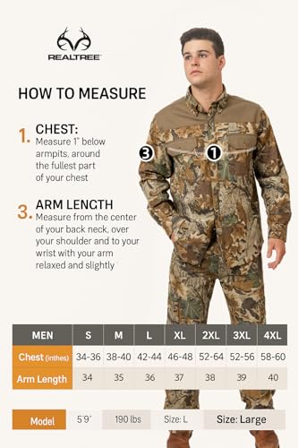 Realtree Men’s Long Sleeve Button Down Camp Shirt – Midweight, Cotton, Breathable Outdoor Shirt for Hunting and Fishing