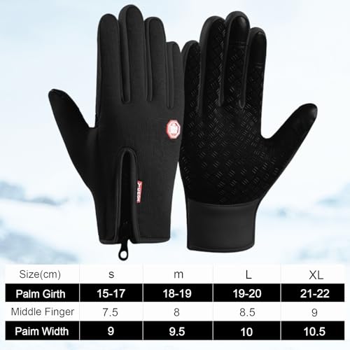 Waterproof Thermal Winter Touch Screen Anti-Slip Gloves Insulated Cold with Zip Design Black Outdoor Gloves for Cold Weather
