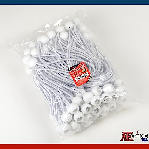ATE Pro. USA - 9" Ball Bungee Cord Premium Heavy Duty White100 pcs, UV Resistant, Canopy Tie Downs for Tarps, Camping, She...