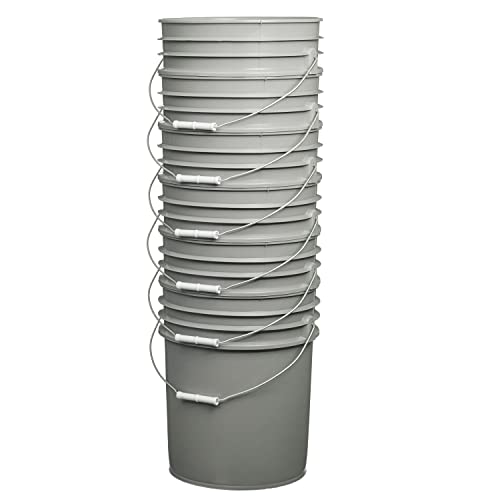Hudson Exchange Premium 5 Gallon Bucket, HDPE, Gray, 6 Pack