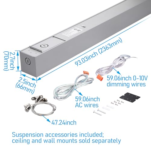 LEONLITE 8FT Linkable LED Linear Light, Dimmable Architectural LED Suspension Office Lighting Fixture, 3CCT, ETL Listed, M...
