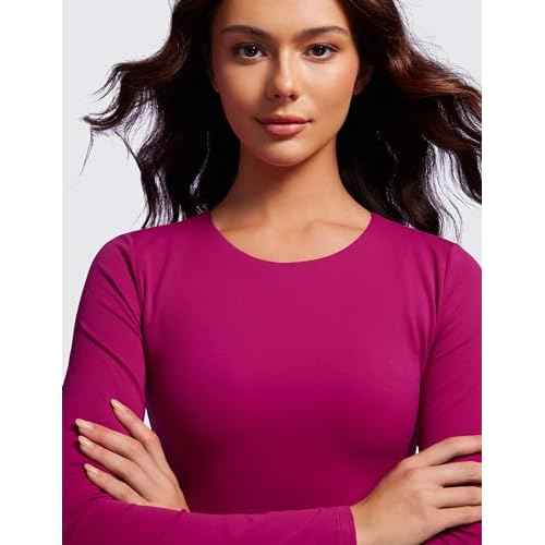 CRZ YOGA Butterluxe Double Lined Long Sleeve Workout Tops for Women Crew Neck Fitted Crop Tshirts Casual Tight Basic Shirts
