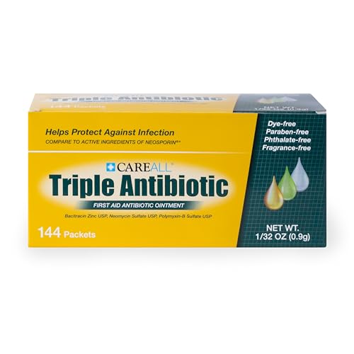 CareAll Triple Antibiotic Ointment (144 Pack), 0.9gr Foil Packet. First Aid Ointment That Prevents Infection in Minor Cut...