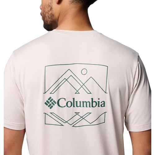 Columbia Mens Kwick Hike Back Graphic Short Sleeve Tee, Dark Stone Heather/Linescape, X-Small