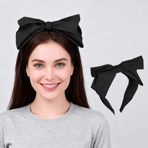 DOPENSPI Wide Bow Headband for Women, Cute Bowknot Headbands Soft Hair Hoop Band Elastic Hair Accessories for Women Washin...