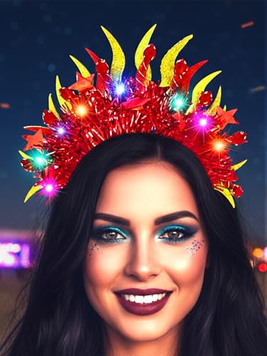 Urieo Light Up Fire Headband LED Flame Headpiece Glow Festival Hair Accessories for Women