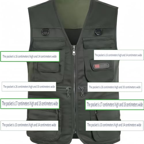 1PC Men's Heavy Duty Lined Vest with 10 Pockets, Warm Padded Sleeveless Jacket for Fishing, Hiking, Photography, Work Oliv...