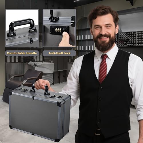 Professional Barber Travel Case - Portable Clipper Organizer Case with Dual Combo Locks, Adjustable Trays for Clippers, Shears, Trimmers - Secure Storage for Mobile Barbers and Stylists
