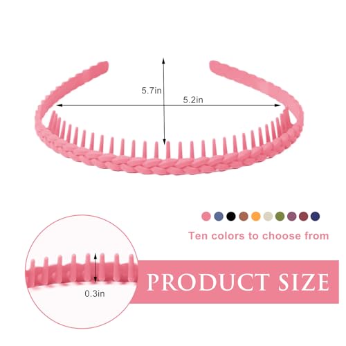 YONOY 10 PCS Braided Thin Headbands for Women, Colorful Fashion Effortless Plastic Headbands with Teeth No Slip for Women ...