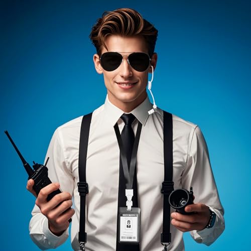 4 Piece Agent Costume Secret Security Service Costume Accessories Earpiece Sunglasses Zipper Ties ID Card for Halloween