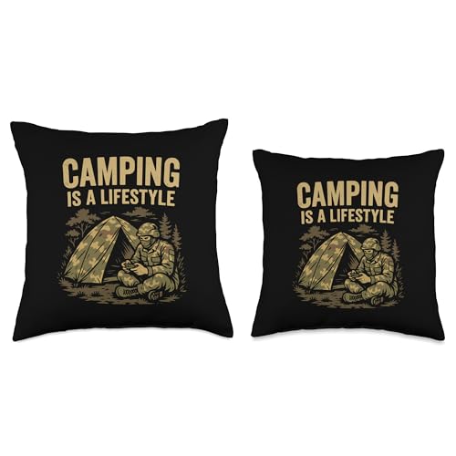 Camping Lifestyle Funny Outdoors Survival Gamer Humor Gaming Throw Pillow