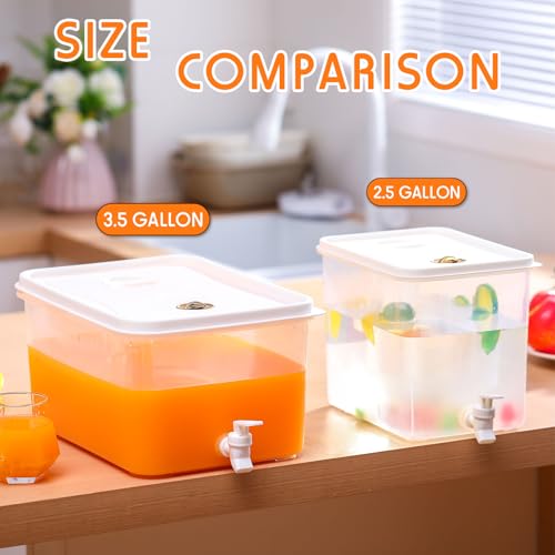 Domensi 2 Pack 3.5 Gallon Drink Dispenser for Fridge with Spigot Water Dispenser Leak Proof Lids Filter Screen Beverage Ju...