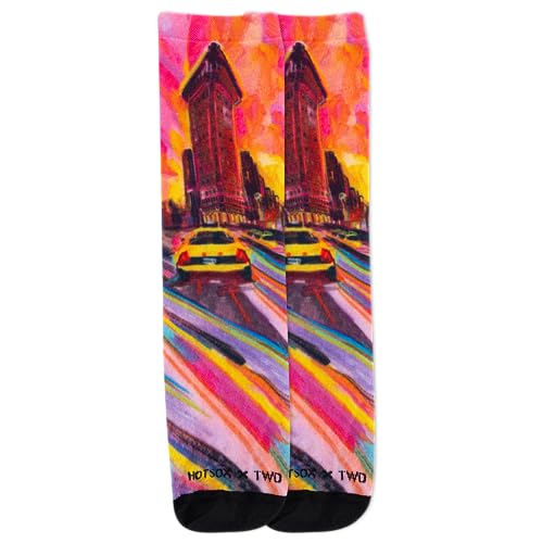 Hot Sox Women's Travel Write Draw Flatiron Crew Sock 1 Pair Pack, Pink, Women's Shoe Size 4-10