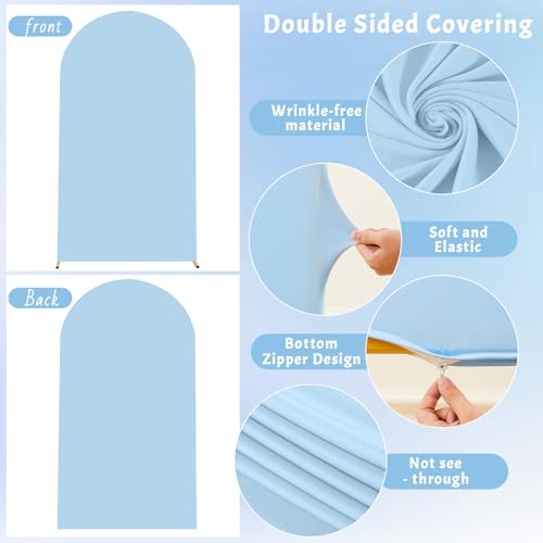Baby Blue Arch Cover, 7.2FT Spandex Fitted Wedding Arch Stand Covers Round Top Chiara Backdrop Cover for Birthday Party Ce...