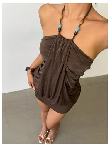 Milumia Women's Y2k Draped Front Halter Dress Tie Backless Mini Dresses Concert Festival