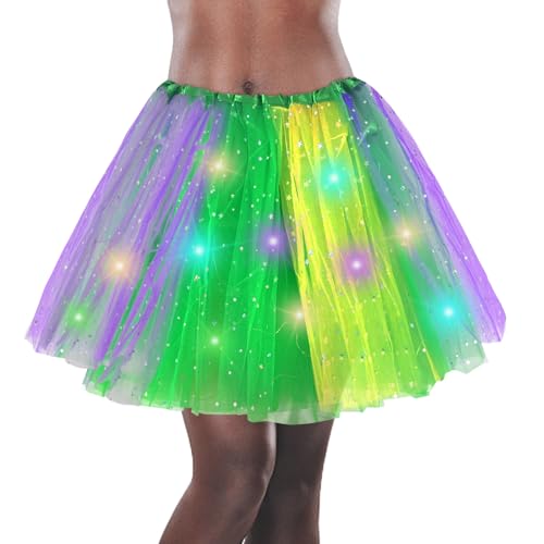 Women's LED Tutu Skirt Light Up Tutus Sparkle Skirts Layered Tulle Ballet Dance Skirt for Halloween Party Carnival Costume
