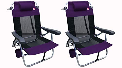 Outdoor Spectator Multi-Position Flat Folding Mesh Ultralight Beach Chair (2-Pack) - Purple