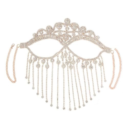 Rhinestone Tassel Veil Masks Forehead Chain Rave Crystal Eye Face Chains Mask Dance Costume Sexy Face Jewelry for Women