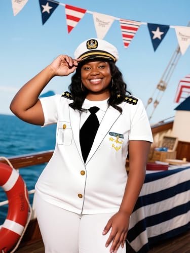 Funny World Women's Captain T-Shirt Graphic Short Sleeve Yacht Party Costume