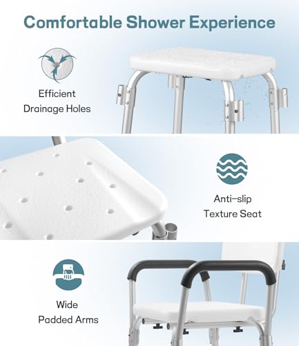 TABEKE Shower Chair for Inside Shower, Heavy Duty Shower Chair with Backrest & Padded Armrest, Height Adjustable Shower Be...