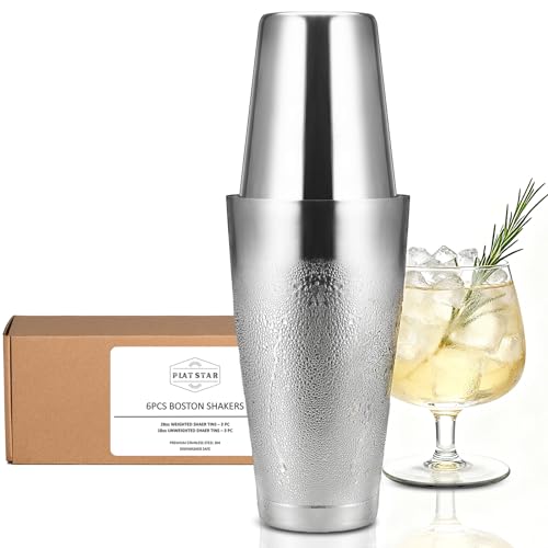 Plat Star Bulk Cocktail Shakers Bartending - 6pc Boston Bar Shaker Tins Stainless Steel, Commercial 18oz 28oz Metal Shakin...