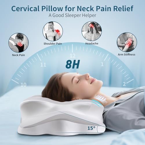 Cervical Neck Pillow - Neck Support Pillows for Sleeping, Contour Memory Foam Pillows for Side, Back & Stomach Sleepers, E...