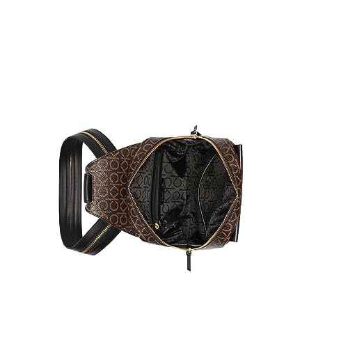 Calvin Klein Women's Millie Backpack for Women ? Vegan Leather Monogram Backpack, 2 Pockets, Brown/Khaki/Black, One Size