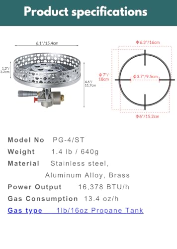 CAMPINGMOON Portable Propane Camping Canister Top Stove with Burner Grate Pot Stand PG-4/PG-4ST (Gas fuel not included)