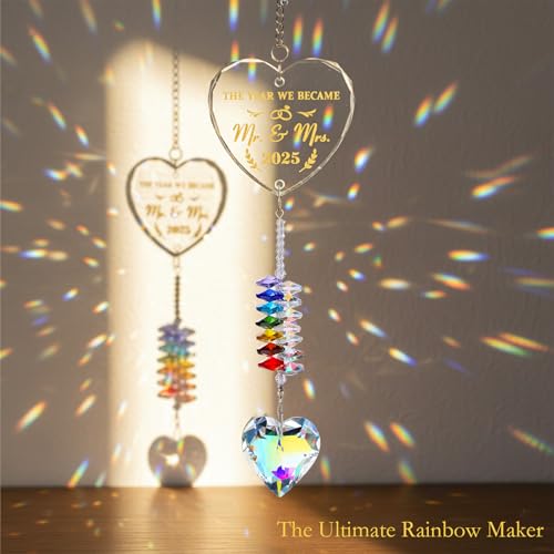 Wedding Gifts, Mr and Mrs Heart Crystal Suncatcher Ornament, Wedding Gift for Couples 2025, Bridal Shower Gifts, Newlyweds Gift Ideas, First Christmas Married Keepsake Anniversary Ornament Decor