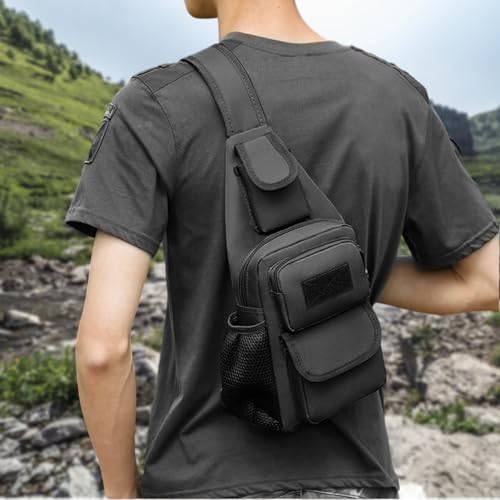 Tactical Sling Messenger Bag with Water Bottle Pocket Compact Crossbody Shoulder Bag for Travel Hiking Cycling Use 1 Pcs(B...
