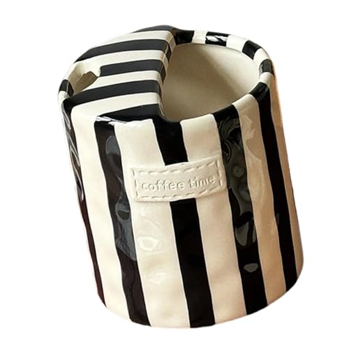 Retro Coffee Mug, Ceramic Striped Coffee Mugs for Coffee Bar Accessories, 350ml Ceramic Coffee Mug with Sip Top Lid, Hand ...