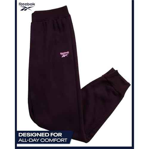 Reebok Girls Sweatsuit Set - 2 Piece Soft Long Sleeve Hoodie Sweatshirt and Sweatpants for Girls - Athletic Sweatsuit, Size 7, Plum