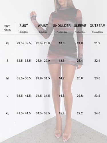 OZICERD Women Long Sleeve Bodycon Mini Dress Mock Neck Sheer Mesh Slit Going Out Dress Fall Rave Club Cocktail Party Dresses