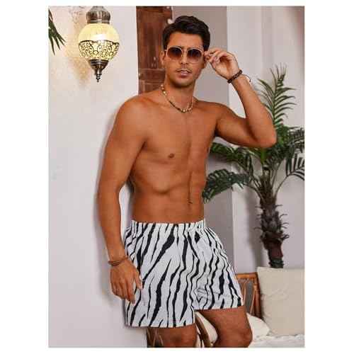 WDIRARA Men's Zebra Stripe Drawstring Waist Swim Trunks Beach Shorts Sports Running Bathing Suits with Mesh Lining