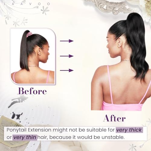 LaaVoo Ponytail Extension Human Hair 20 Inch Ponytail Hair Extensions Caramel Blonde Balayage Brown 80g