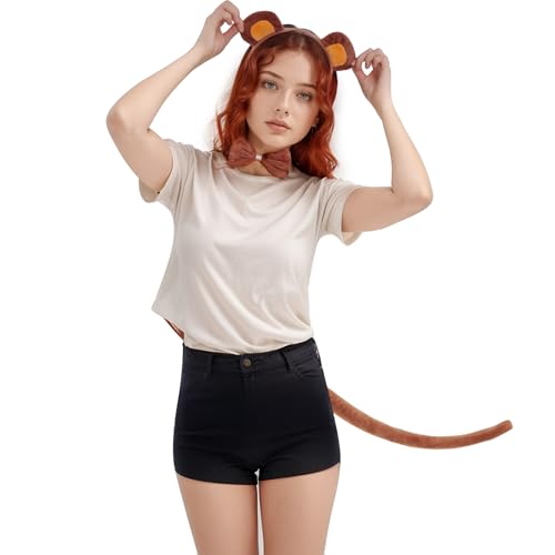 Dxhycc Monkey Costume Set Monkey Ears Headband Tail Bowtie Tutu-Halloween, Dress Up, Cosplay Accessory Kit