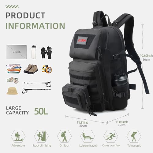 J.SH Military Tactical Backpack for Men Heavy Duty Hiking Rucksack Army MOLLE System 50L Large Capacity Backpack Waterproo...