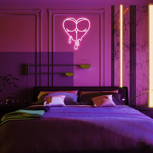 Pink Peach Neon Sign,Lady LED Light Sign for Backdrop,Melting Heart Wall Art Decor for Bar Pub Store Bedroom Club Party Ma...