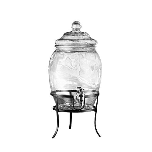 Style Setter Beverage Dispenser Cold Drink Dispenser w/ 2-Gallon Capacity Glass Jug, Metal Stand & Leak-Proof Acrylic Spig...