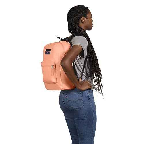 JanSport Cross Town Backpack 17" x 12.5" x 6" - Simple Bag for Everyone with 1 Main Compartment, Front Utility Pocket - Premium Class Accessories - Peach Neon
