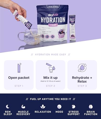 skyMD Hydration + Sleep | Electrolytes Powder Packets | Low Sugar, 5 Calories | 12 Vitamins & Minerals, Sodium | Sleep Sup...
