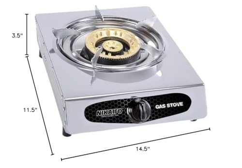 Nikatto Single Burner Gas Stove With Regulator, Stainless Steel Propane Stove For Camping, Tailgating, and Hurricane Prepa...