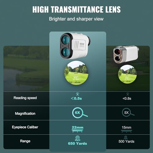 VEVOR Golf Rangefinder, Laser Golfing Hunting Range Finder, 6X Magnification Distance Measuring, Golfing Accessory with High-Precision Flag Lock, Slope Switch, Continuous Scan, and Batteries