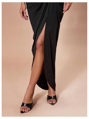 Floerns Women's Elegant Long Dress Asymmetrical Off Shoulder Ruched Slit Bodycon Cocktail Dresses